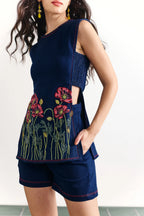 Denim Embellished Smocked Coord Set