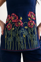 Denim Embellished Smocked Coord Set