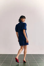 Denim Embellished Puffed Sleeve Dress