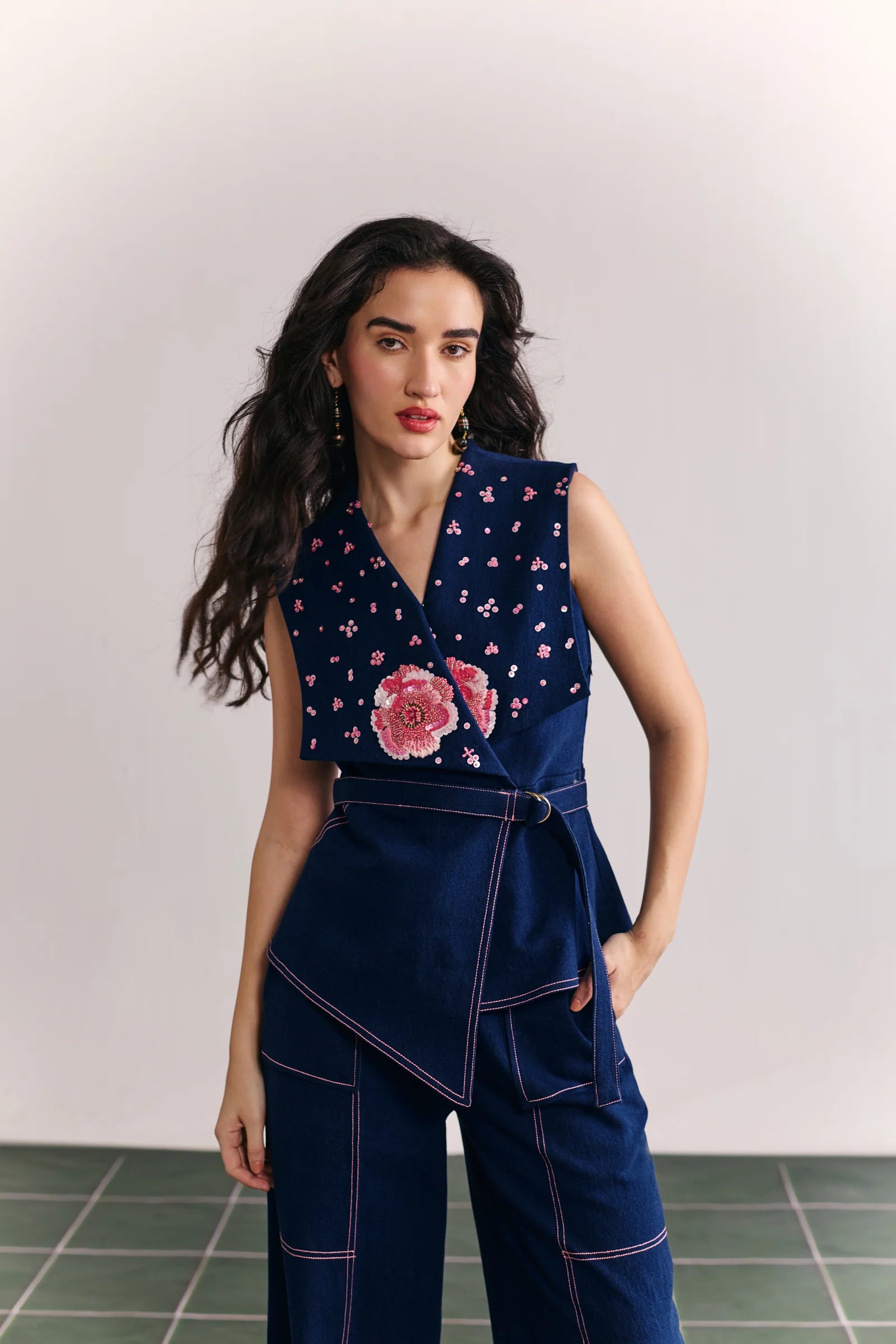 Denim Statement Collar Vest