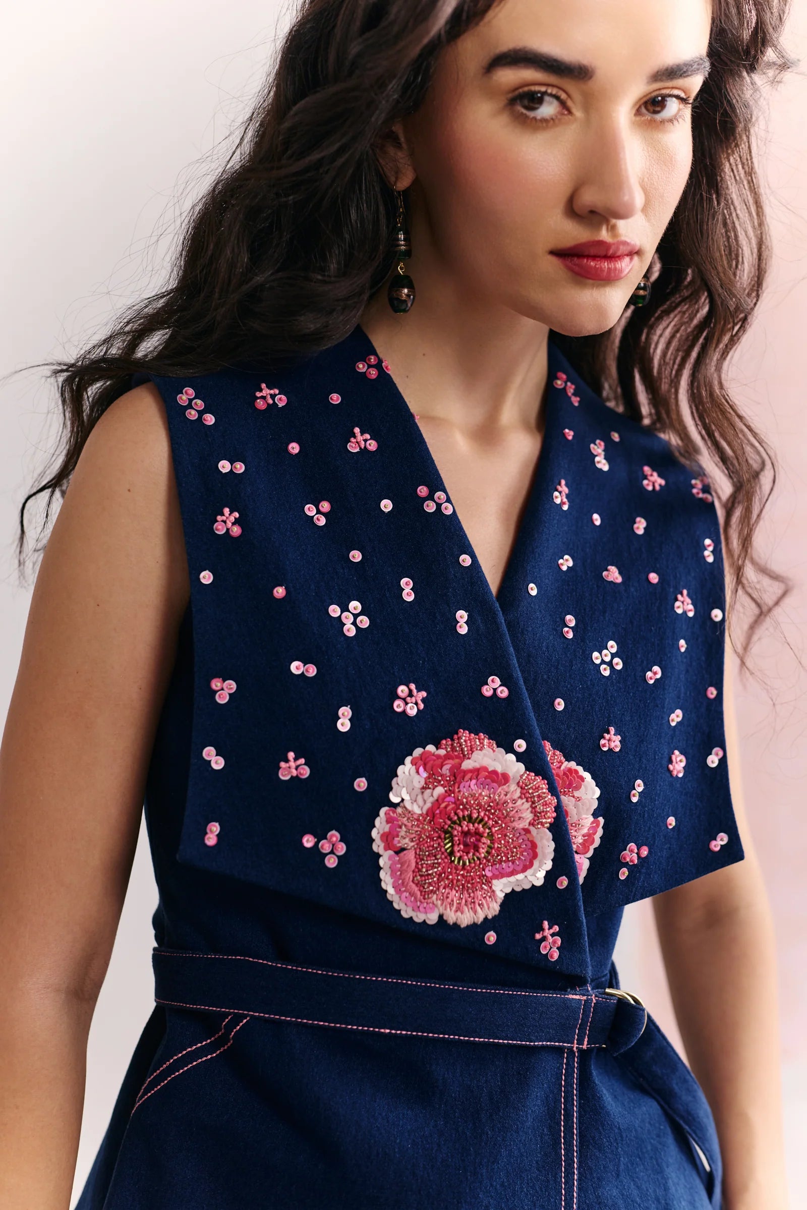 Denim Statement Collar Vest