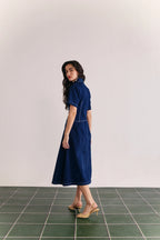 Denim Embellished Placket Midi Dress