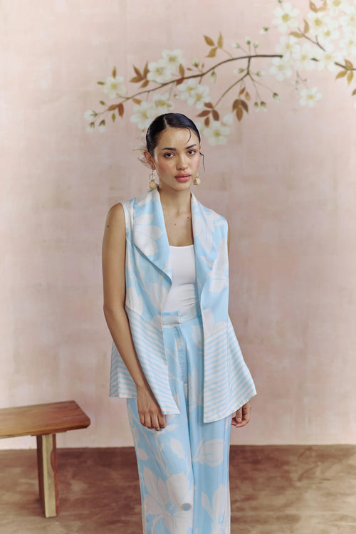 Aqua Bloom Vest Coord set
