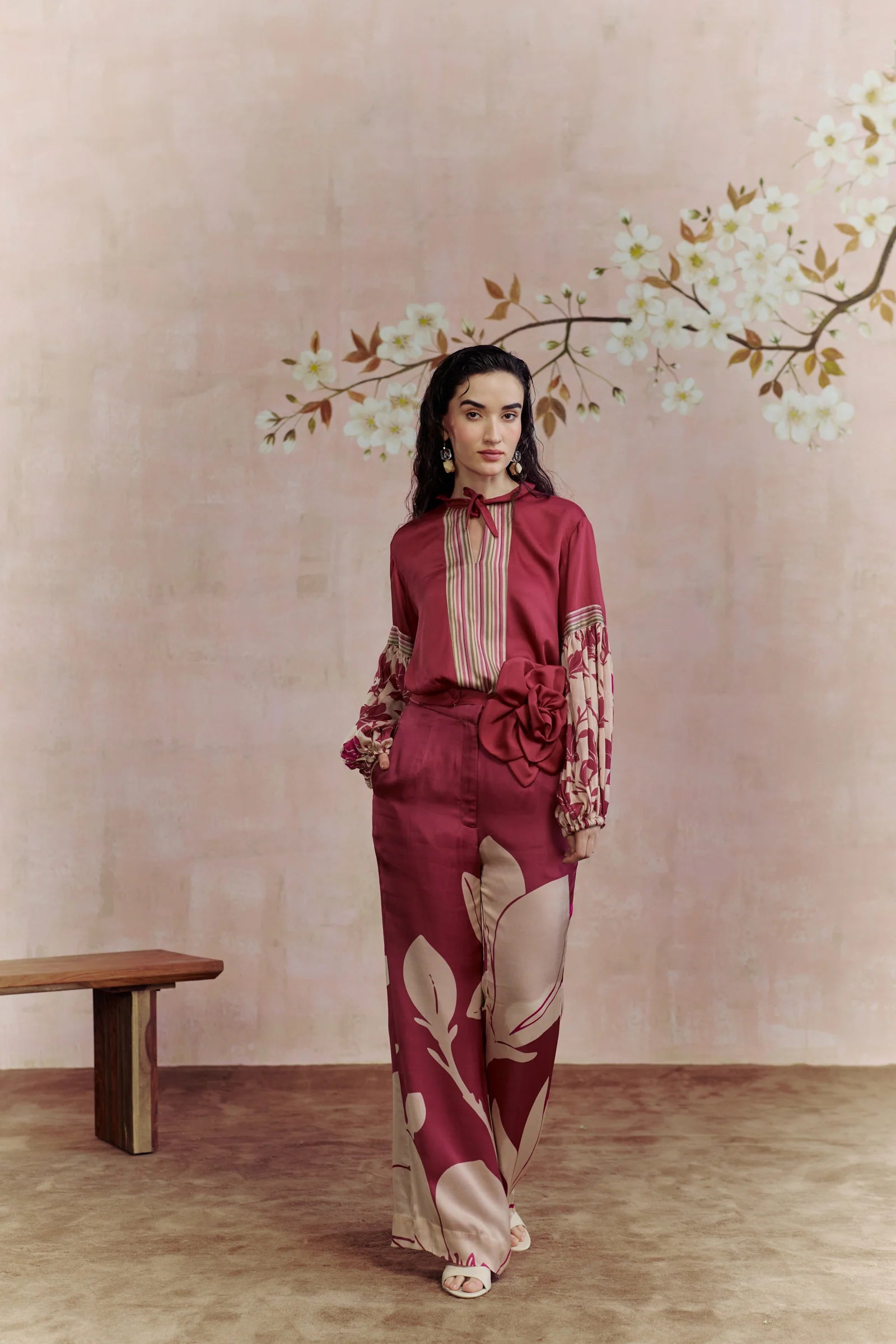 Merlot shirt Coord Set with belt