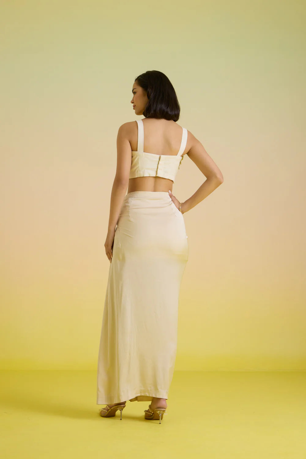 Ivory draped satin skirt