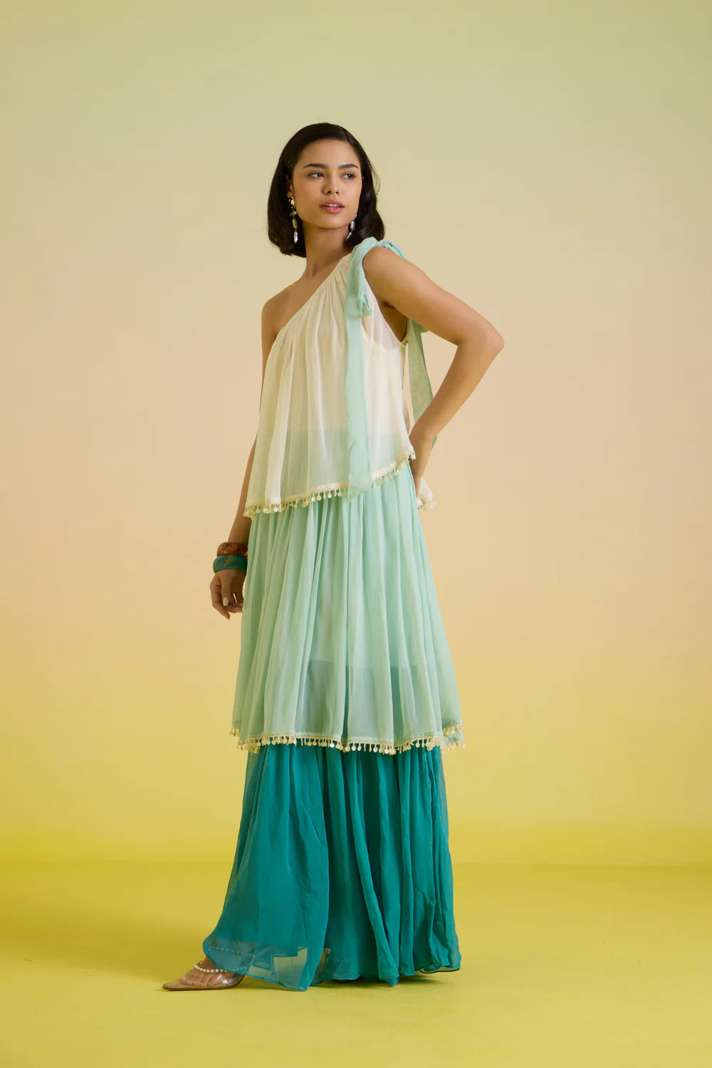 Mint- cascade tier dress
