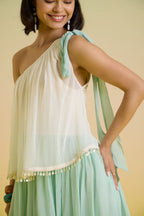 Mint- cascade tier dress