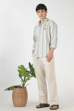 Lemon Cooler Cotton Regular Fit Sky Blue Embroidered Shirt