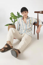 Lemon Cooler Cotton Regular Fit Sky Blue Embroidered Shirt