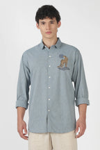 Desert Leopard Cotton Regular Fit Sky blue Embroidered Shirt