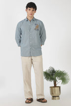 Desert Leopard Cotton Regular Fit Sky blue Embroidered Shirt
