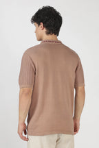 Desert Dune Knit Slim Fit Brown Polo T-Shirt