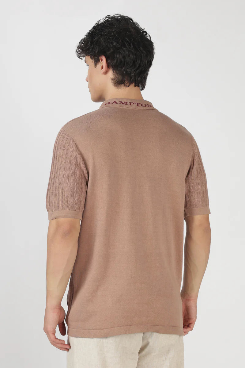 Desert Dune Knit Slim Fit Brown Polo T-Shirt
