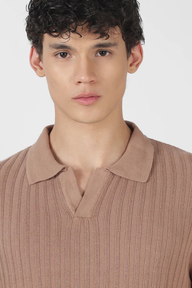 Desert Dune Knit Slim Fit Brown Polo T-Shirt