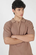 Desert Dune Knit Slim Fit Brown Polo T-Shirt
