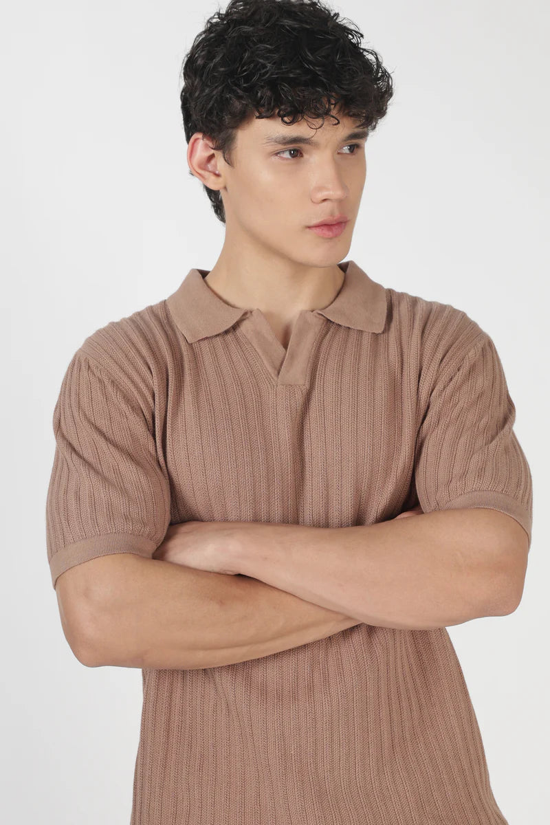 Desert Dune Knit Slim Fit Brown Polo T-Shirt