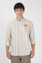 Citrus Spritz Cotton Regular Fit Beige Embroidered Shirt