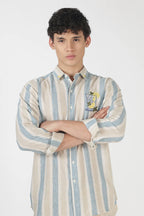 Lemon Cooler Cotton Regular Fit Sky Blue Embroidered Shirt