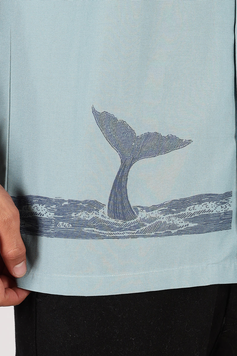 Seafoam Ocean Voyager Cotton Box Fit Sky Printed Shirt