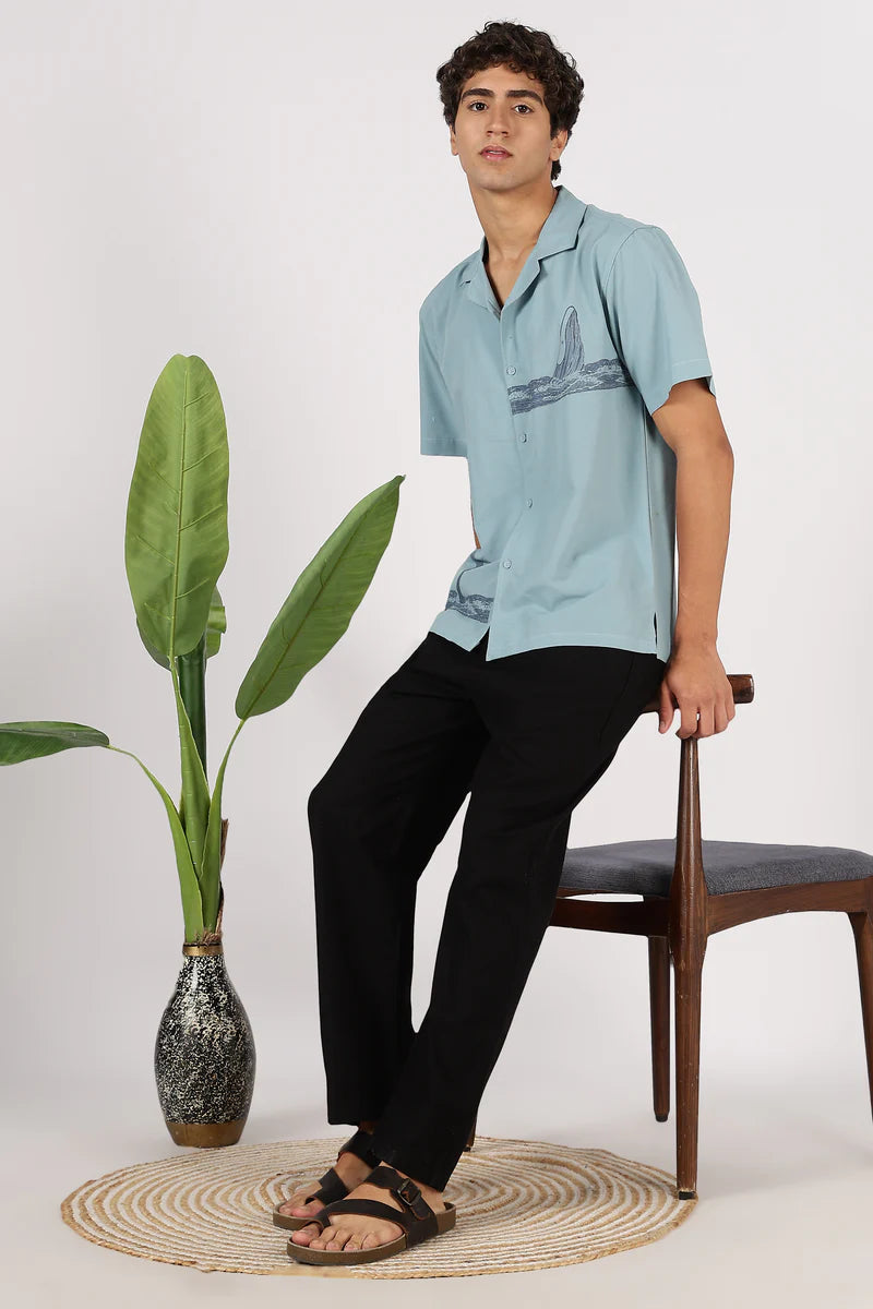 Seafoam Ocean Voyager Cotton Box Fit Sky Printed Shirt