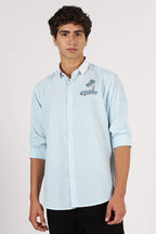 Palm Drive Cotton Regular Sky blue Embroidered Shirt