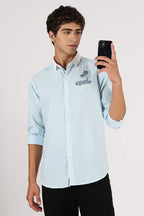 Palm Drive Cotton Regular Sky blue Embroidered Shirt