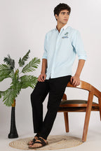 Palm Drive Cotton Regular Sky blue Embroidered Shirt