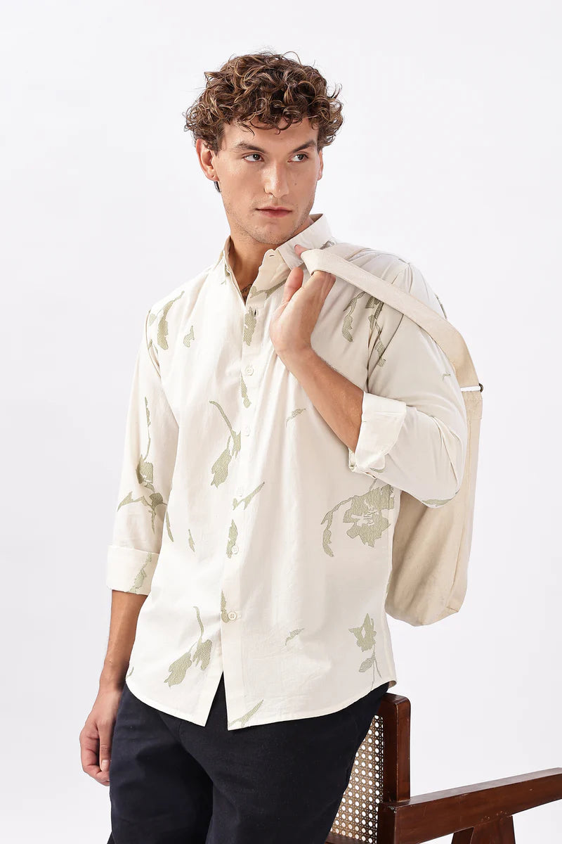 "Whispers in Sage" Embroidered Shirt
