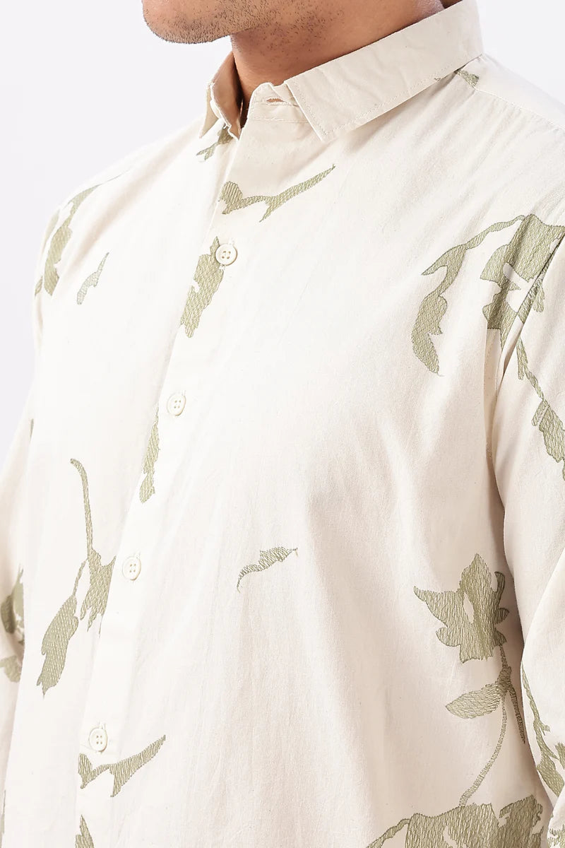 "Whispers in Sage" Embroidered Shirt