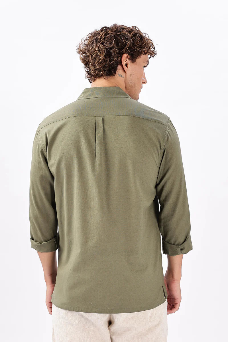 Nuuk Green Cuban Collar Floral Embroidery Shirt
