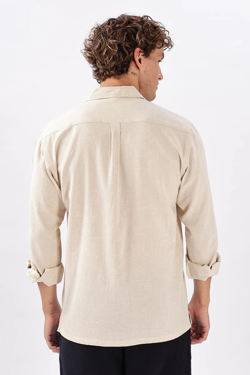 Costa Biege Sahara Box Fit Embroidery Shirt
