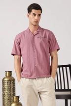 Playful Paws Cotton Box Fit Pink Embroidered Shirt