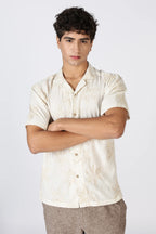 Floral Embossed Embroidery Cuban Collar Shirt
