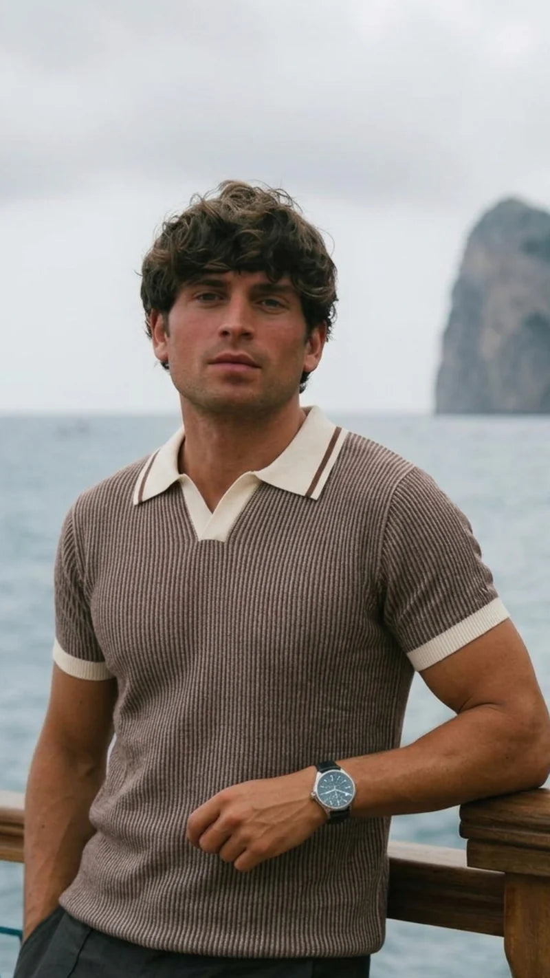 Desert Dune Knit Slim Fit Brown Polo T-Shirt