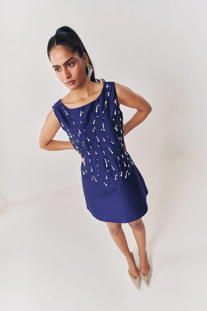 Sapphire sparkle A-line dress