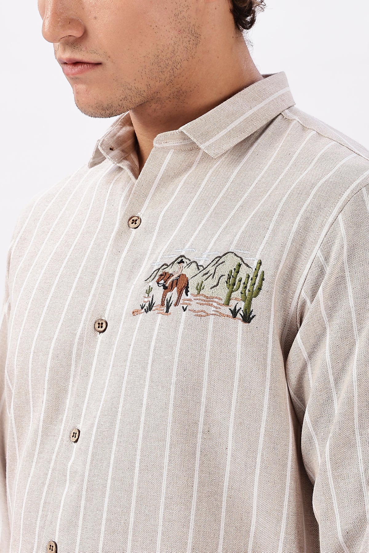 Guanajuato Mountains Stripes 100% Cotton Embroidery Shirt