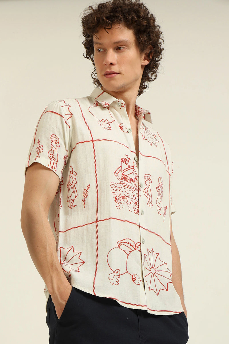 Story Print on Cotton Half-sleeve Shirt