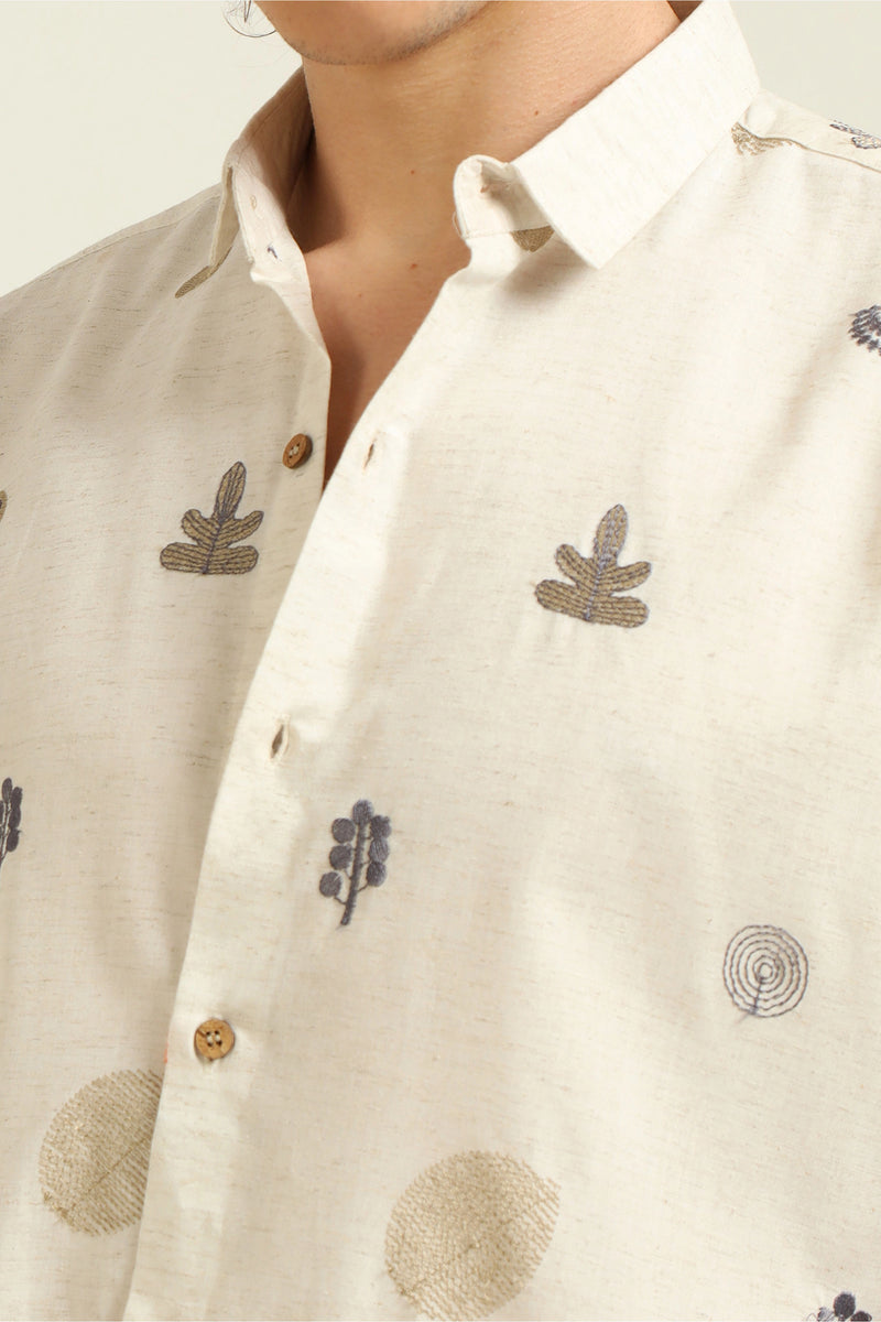 All-over Embroidery Half-sleeve Cotton Shirt