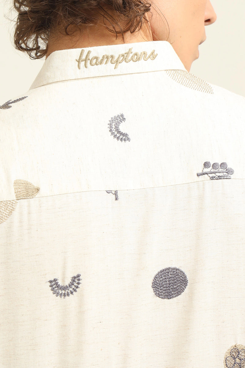 All-over Embroidery Half-sleeve Cotton Shirt