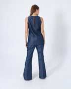 Denim Halter Neck Floral Pearl and Dapka Work Co-ord