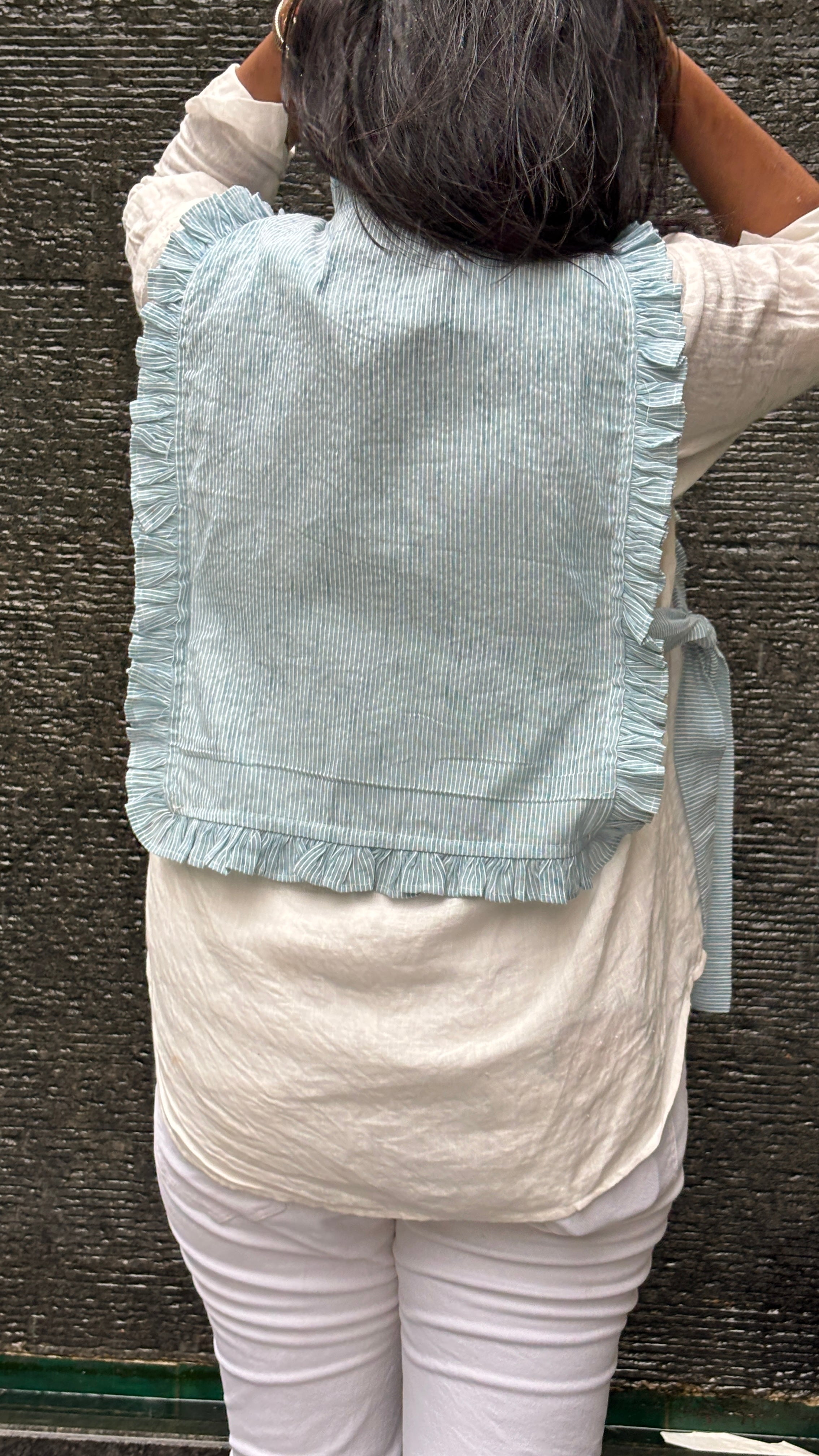 Blue Frill Pearl Vest