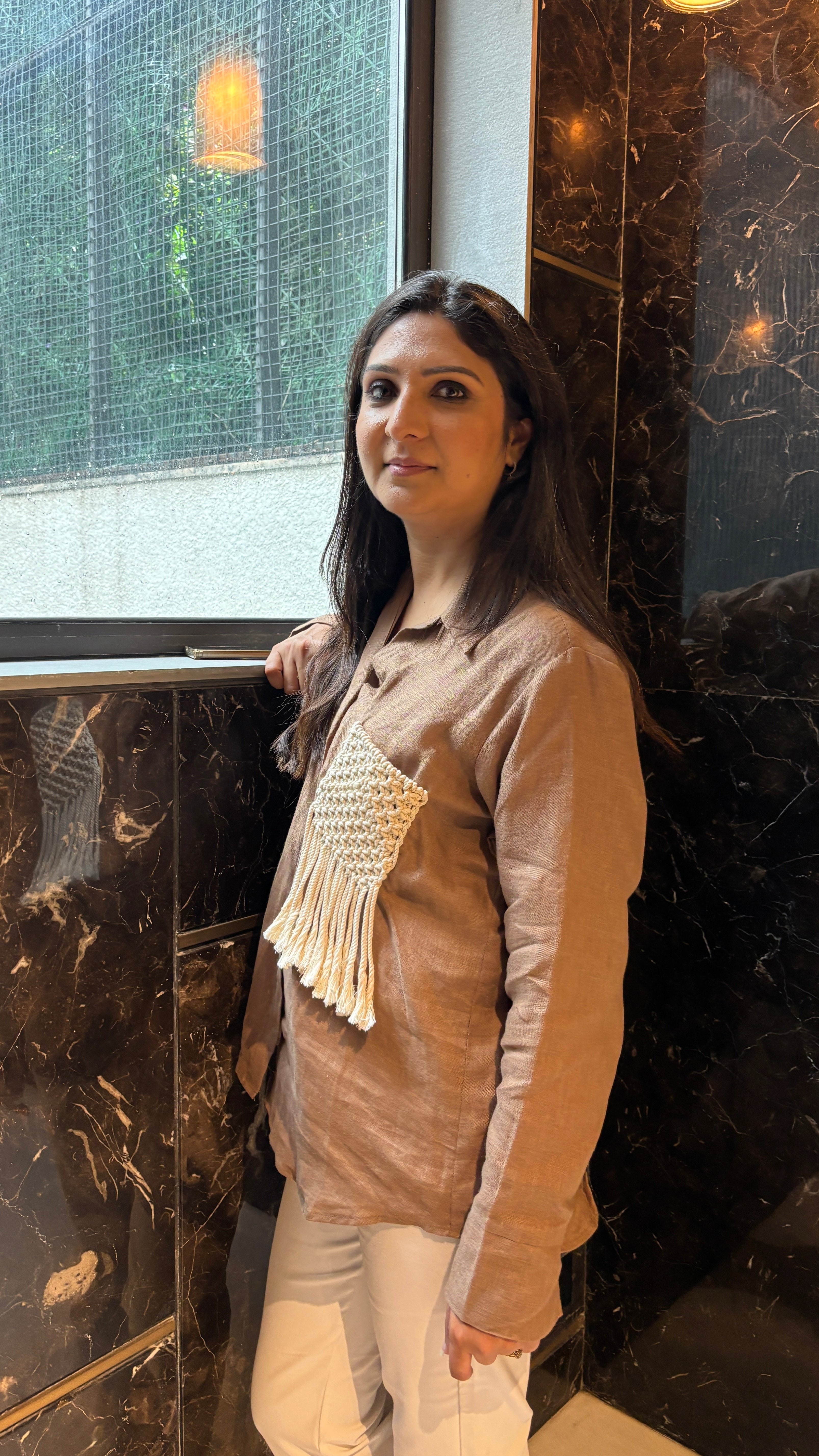 Brown Linen Macramé Pocket