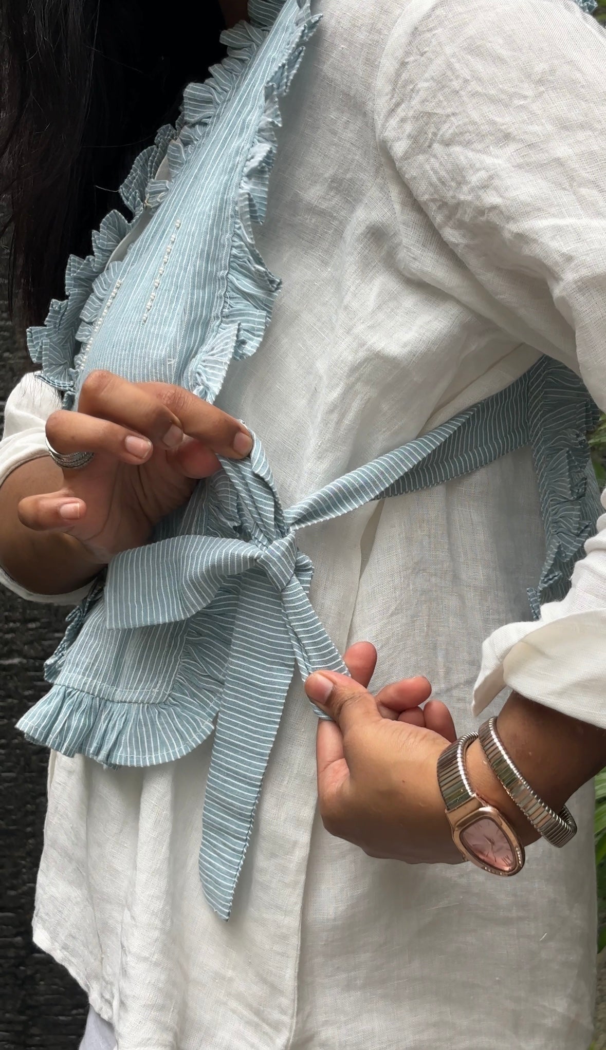 Blue Frill Pearl Vest