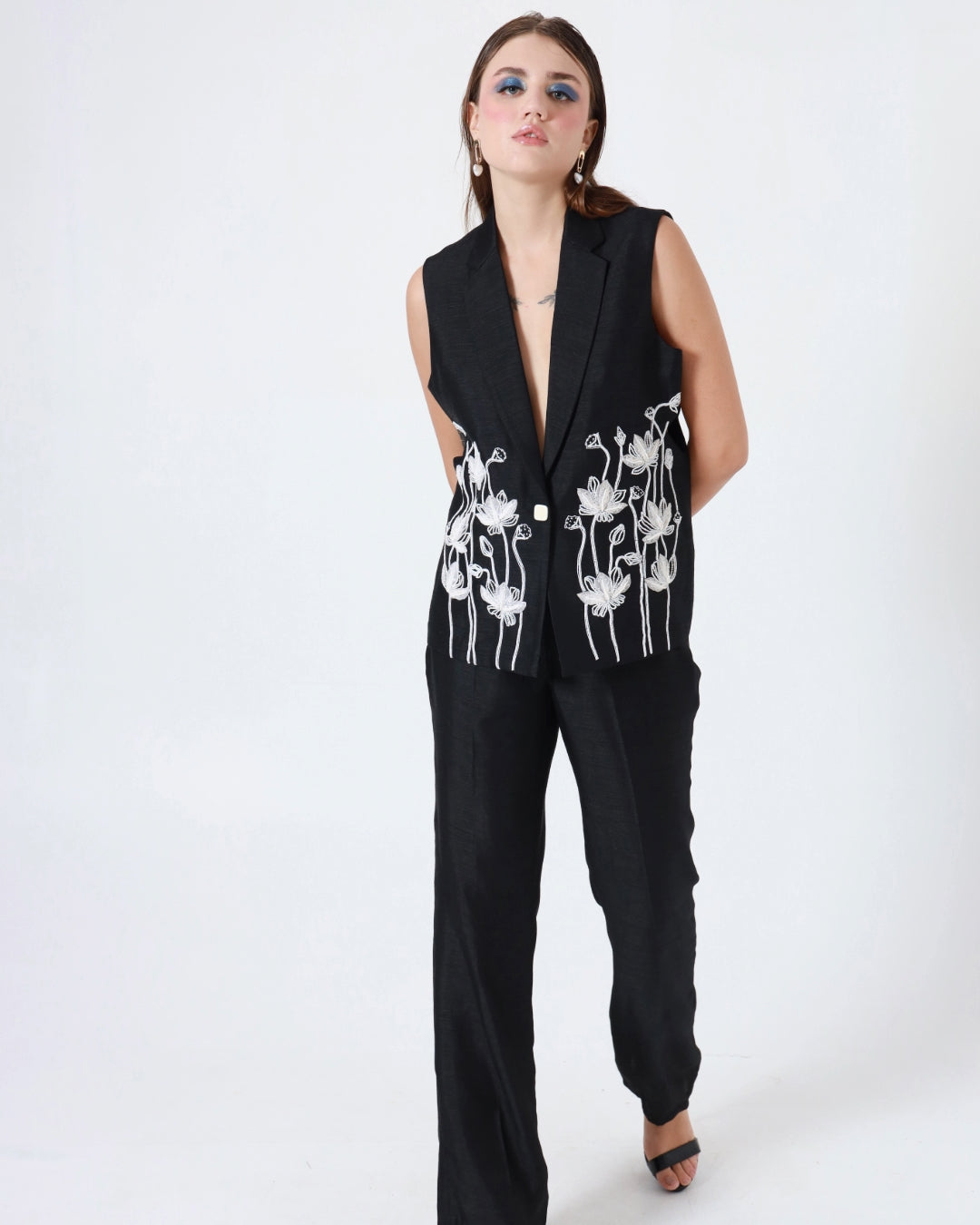 Black Organza Flower Jacket and Pant