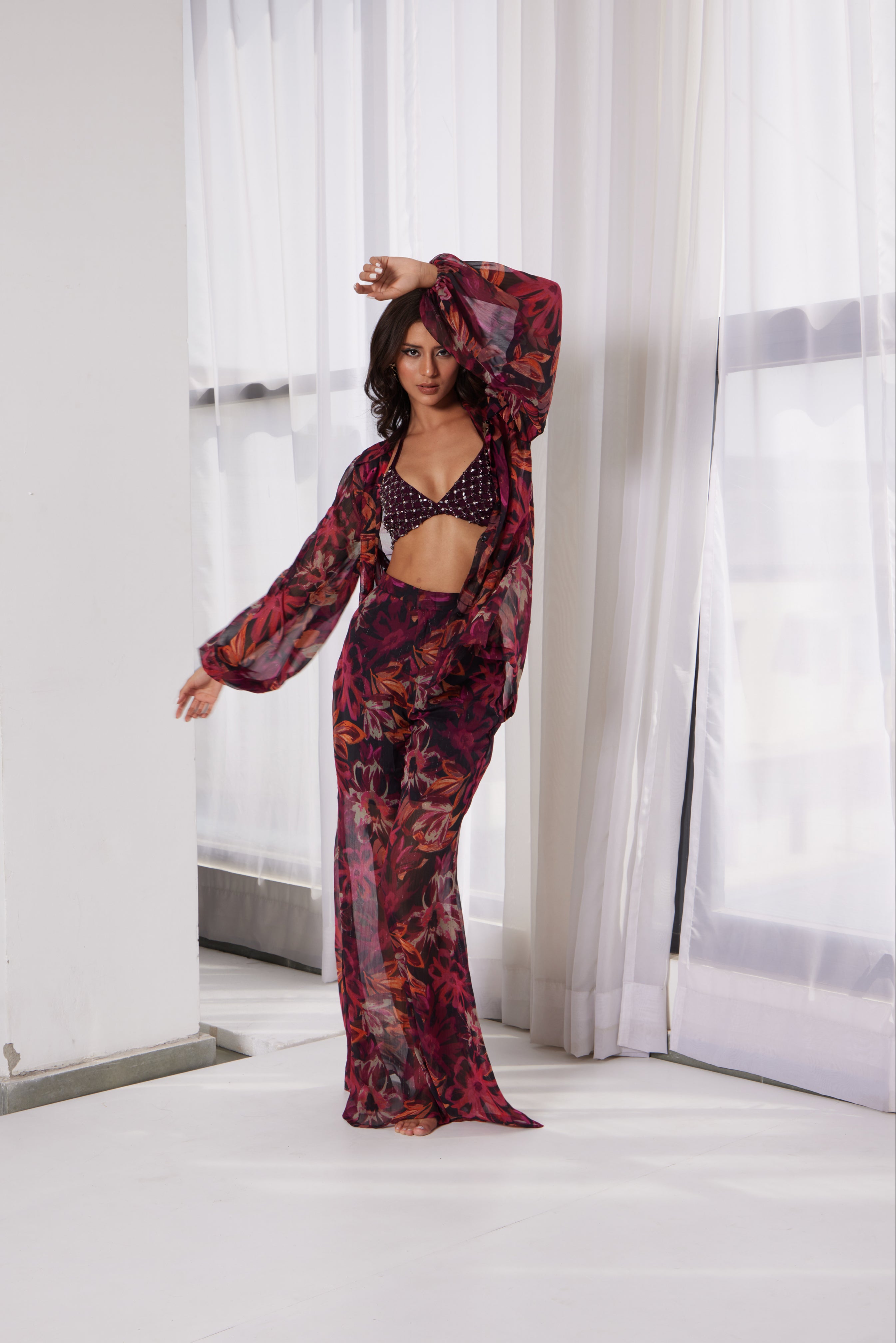 Printed Co-ord with Embroidered Bralette