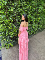 Blush Bloom Off-Shoulder Ruffle Maxi Dress