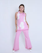 Halter Neck Sleeveless Pink Denim