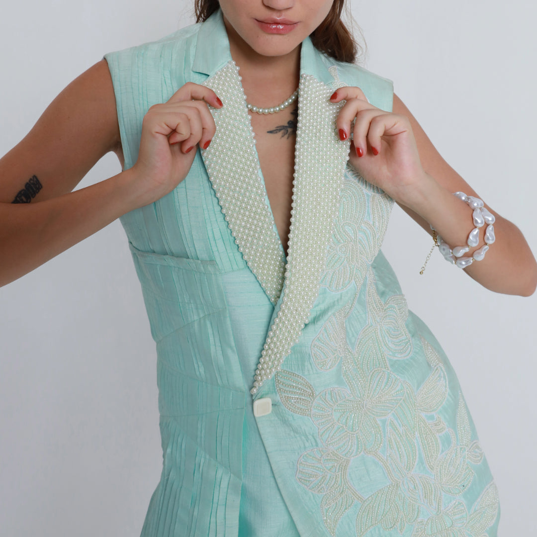 Pale Turquoise One Side Pleated Co-ord