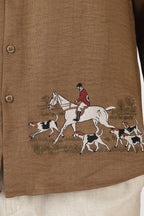 Saddle Equestrian Cotton Regular Fit Brown Embroidered Shirt