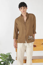 Saddle Equestrian Cotton Regular Fit Brown Embroidered Shirt